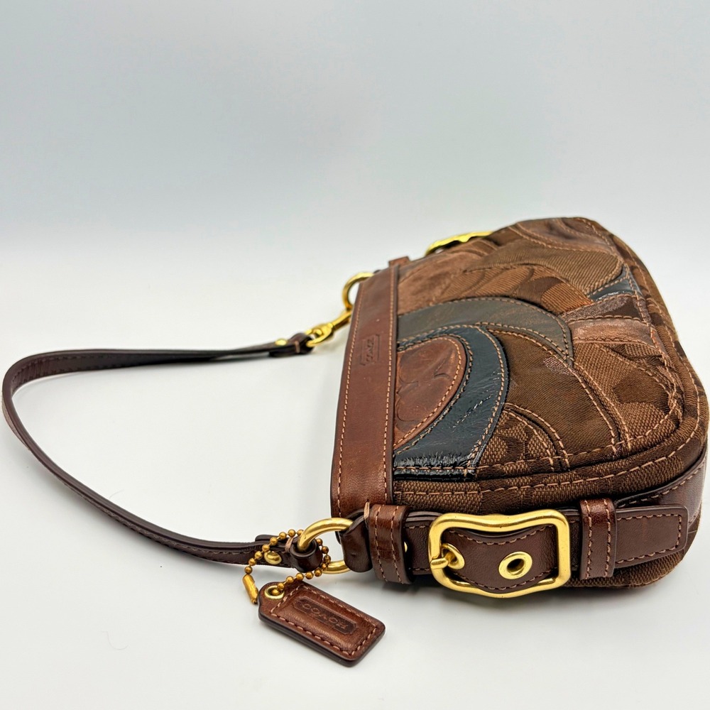 Vintage Coach Zoe Patchwork Y2K Mini Bag Metallic Gold Brown Top Handle Wristlet - Picture 7 of 15